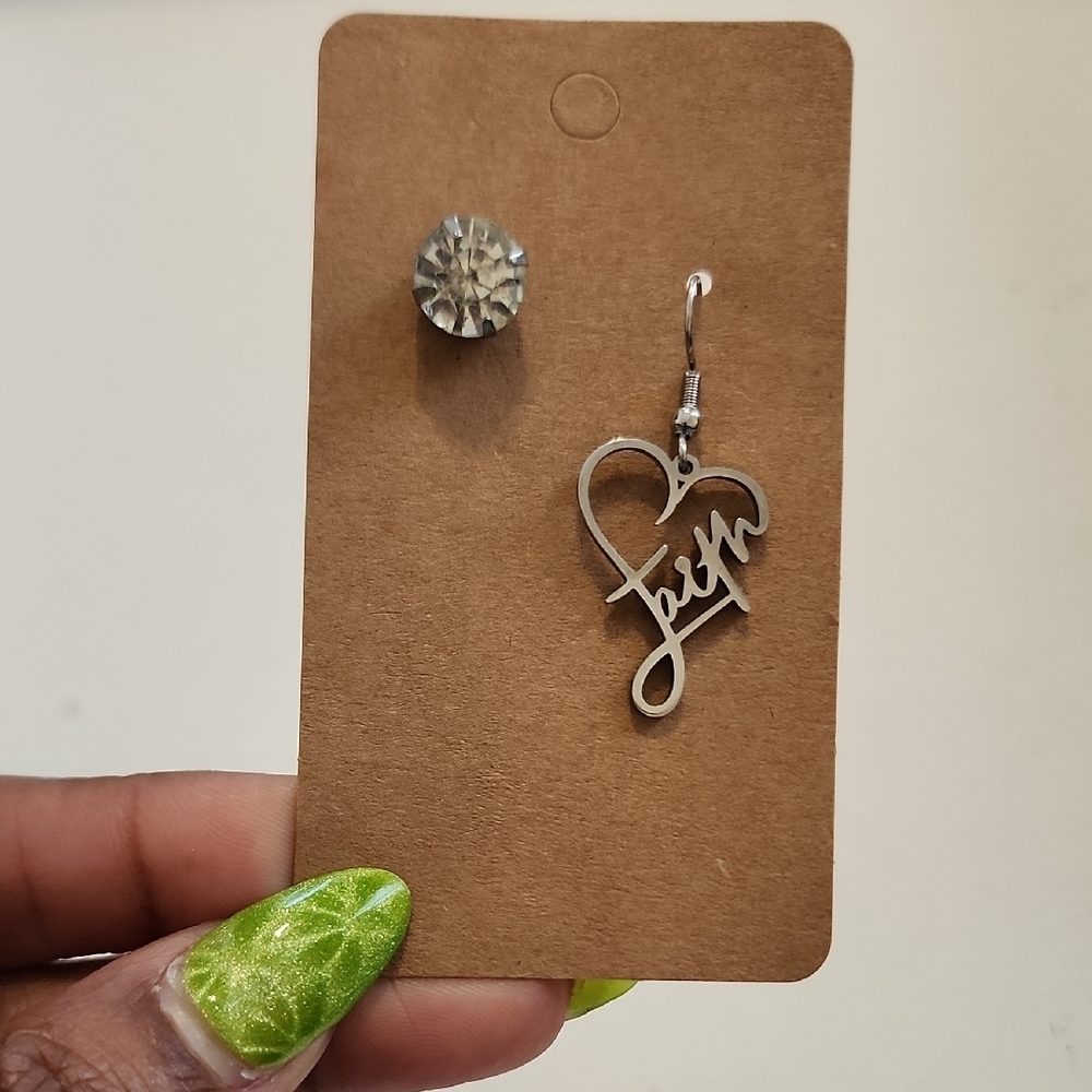 Silver 'Fun' Heart Script Dangle Earring - Silver